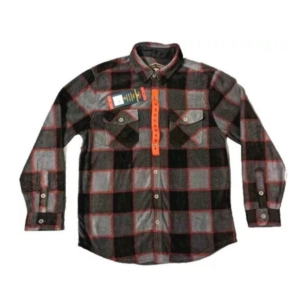 Freedom Foundry Men's Lightweight Plaid Fleece Button Up Shirt Black Gray Size M